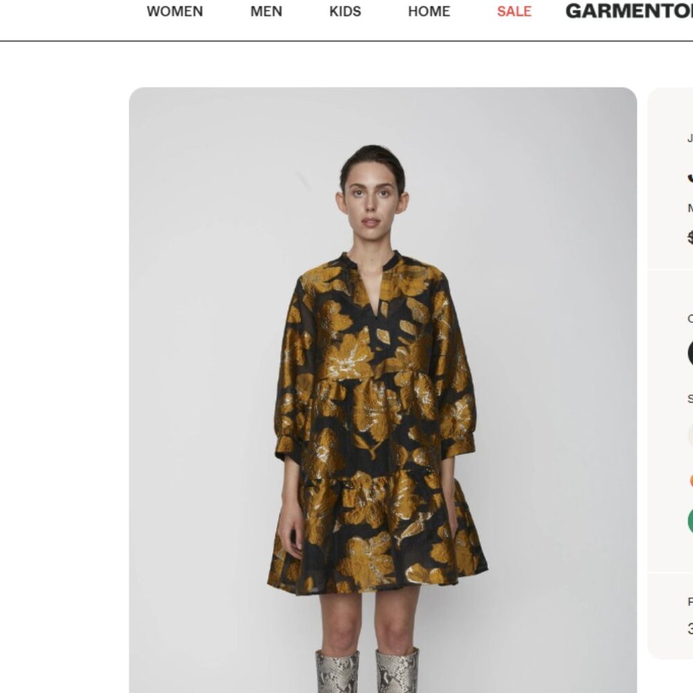 JUST Female Maison Flora Dress Designer Gold Black 3D Ruffle Floral Oversized
